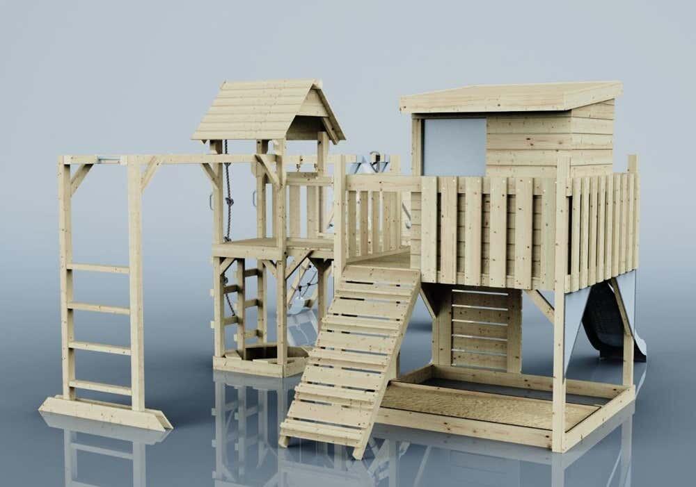 Spielturm Lars mit Trapezstange in Eisblau - 503 × 562 × 274 cm 4/5
