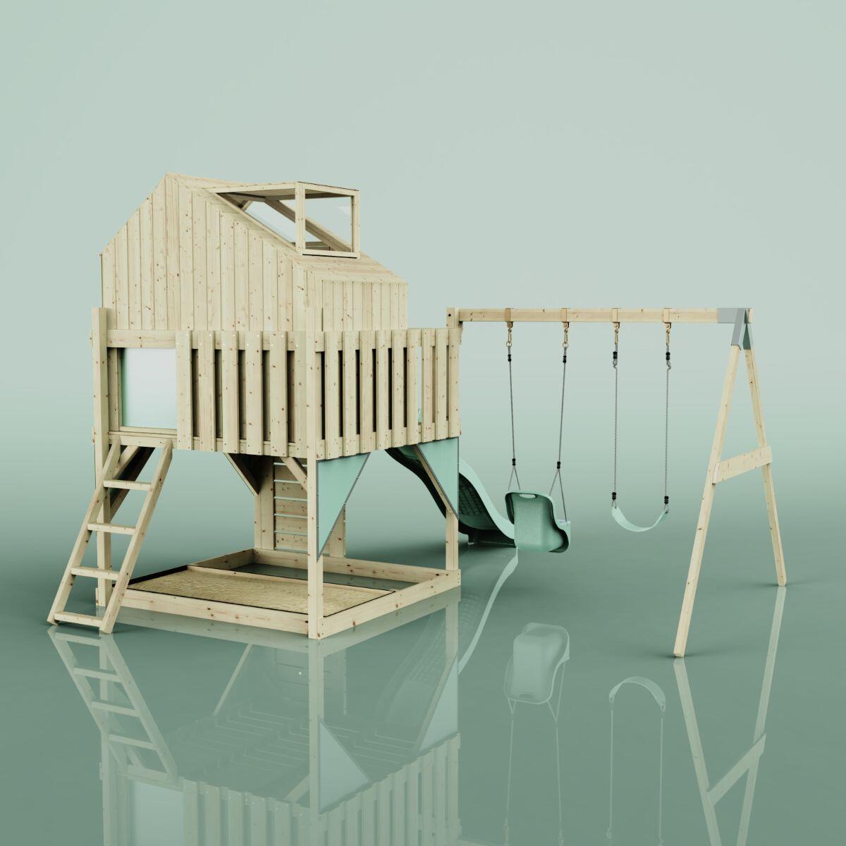 Spielturm Lasse mit Babyschaukel in Mintgrün - 414 × 399 × 292 cm 4/6