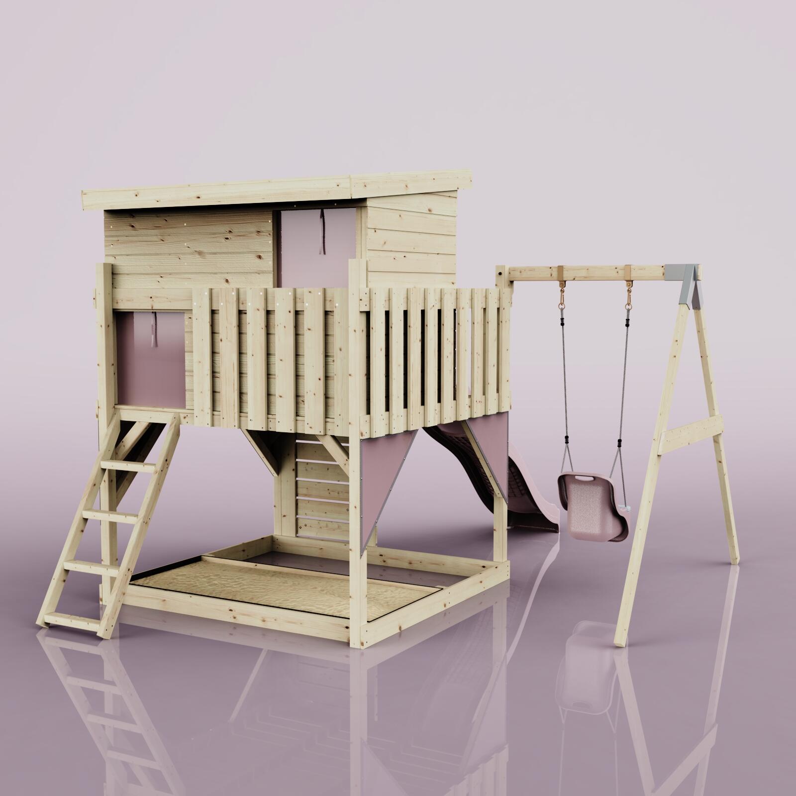 Spielturm Tjorven mit Babyschaukel in Altrosa - 415 × 306 × 260 cm 4/7