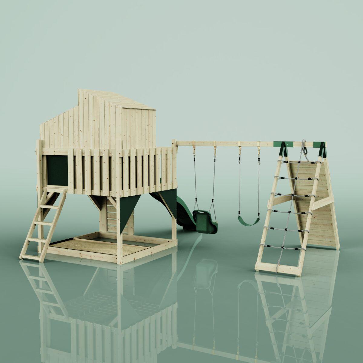 Spielturm Finn mit Babyschaukel in Dunkelgrün - 415 × 472 × 292 cm 4/5