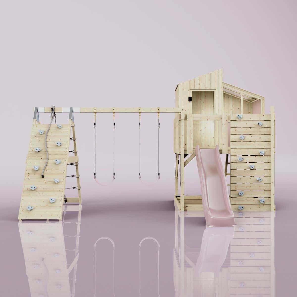 Spielturm Finn mit Kinderschaukel in Altrosa - 415 × 472 × 292 cm 2/6