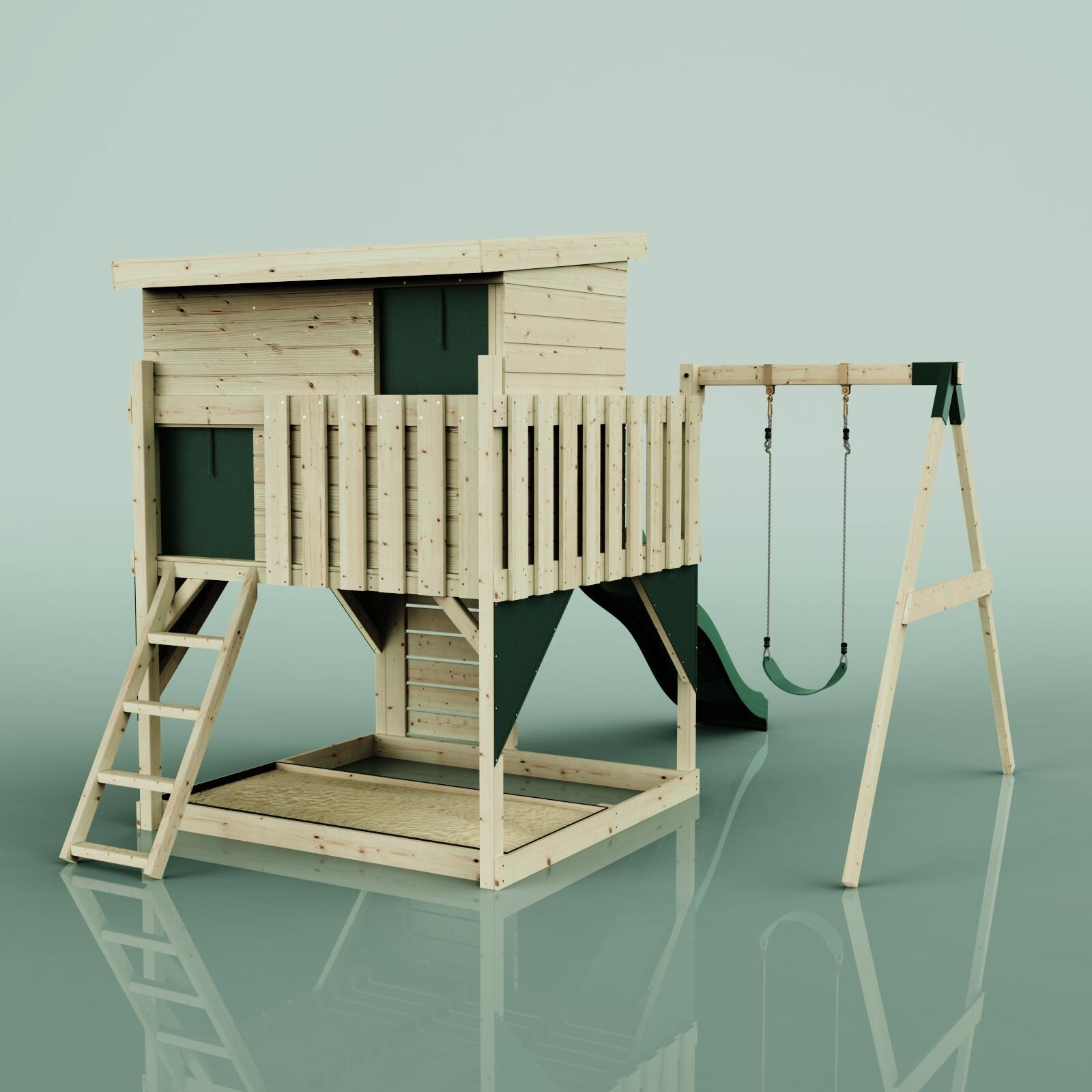 Spielturm Tjorven mit Kinderschaukel in Dunkelgrün - 415 × 306 × 260 cm 4/6