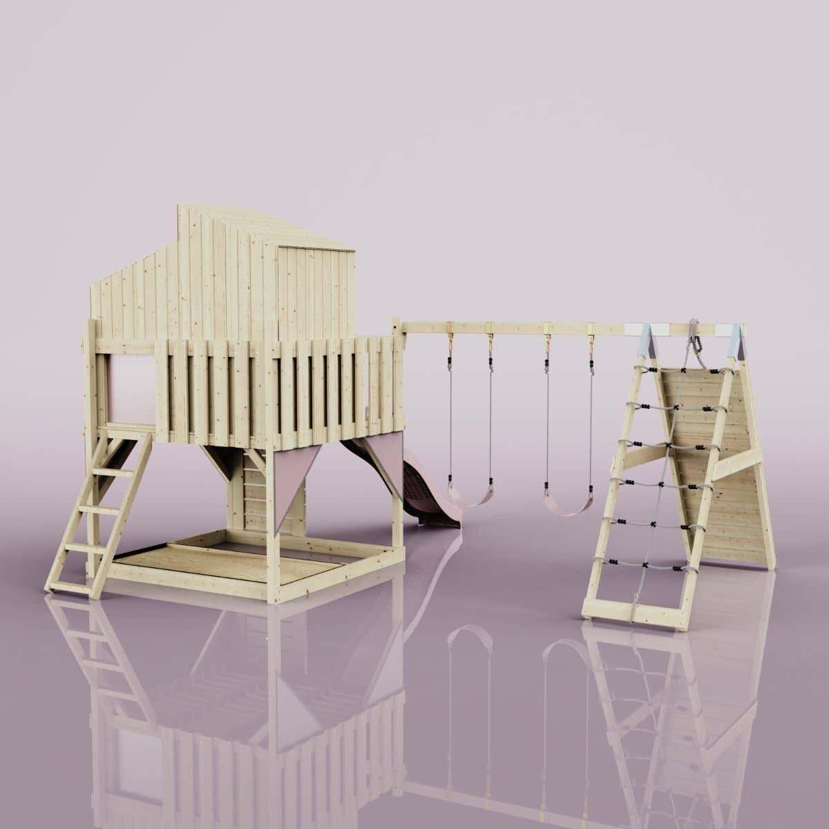 Spielturm Finn mit Kinderschaukel in Altrosa - 415 × 472 × 292 cm 4/6