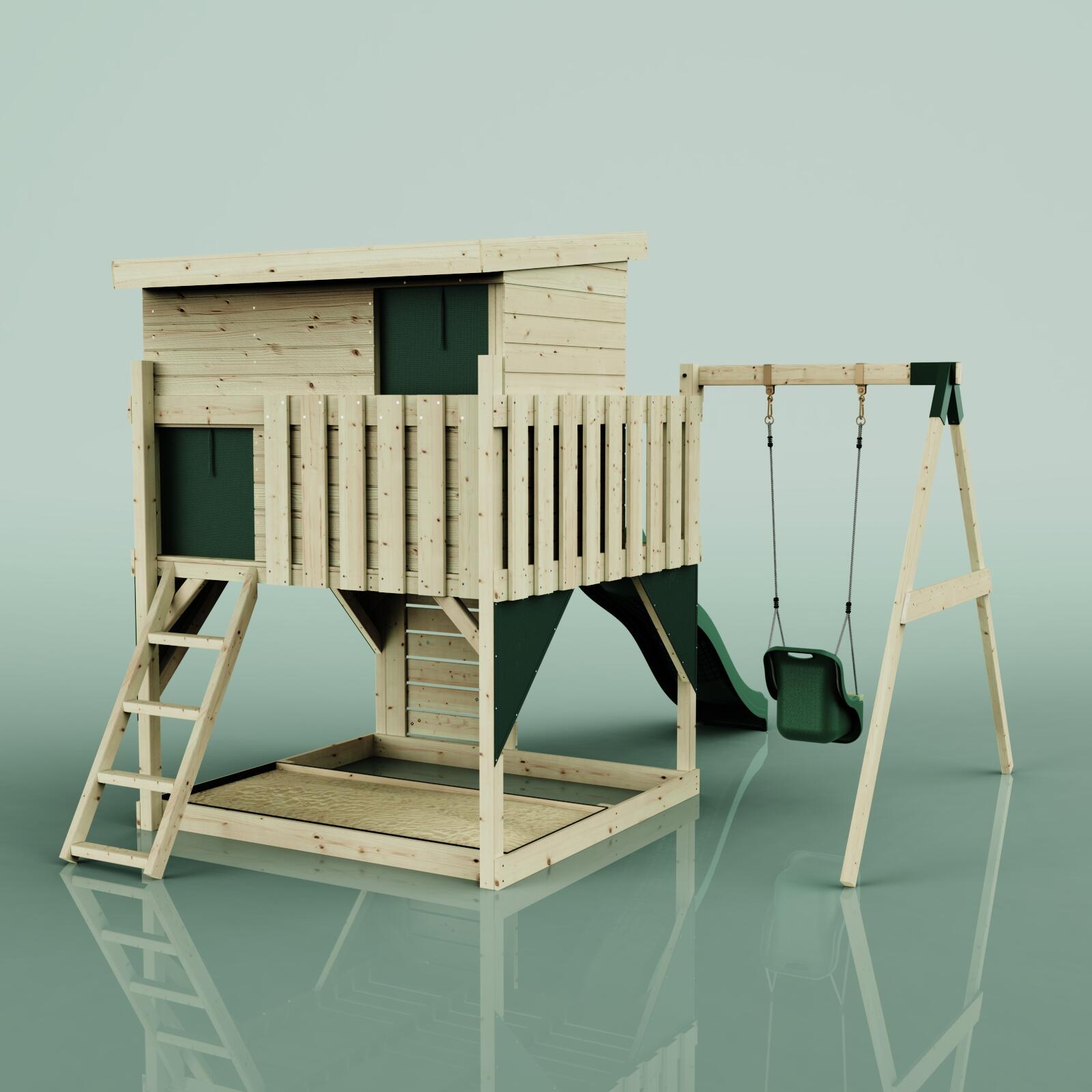Spielturm Tjorven mit Babyschaukel in Dunkelgrün - 415 × 306 × 260 cm 4/6