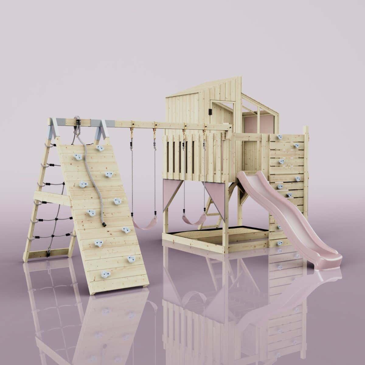 Spielturm Finn mit Kinderschaukel in Altrosa - 415 × 472 × 292 cm 6/6
