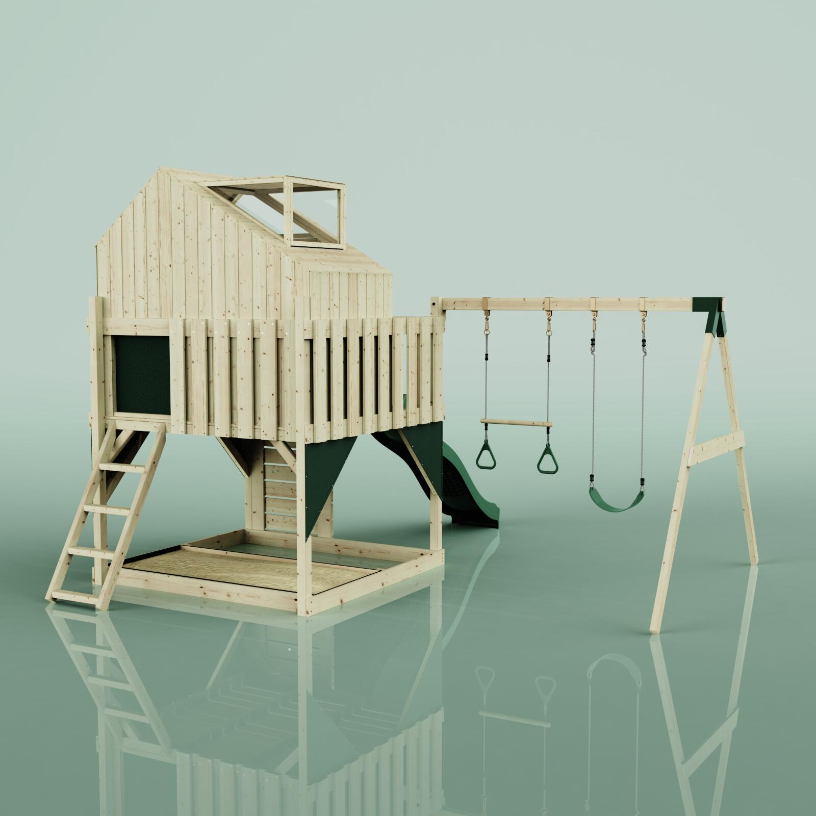 Spielturm Lasse mit Trapezstange in Dunkelgrün - 414 × 399 × 292 cm 4/5