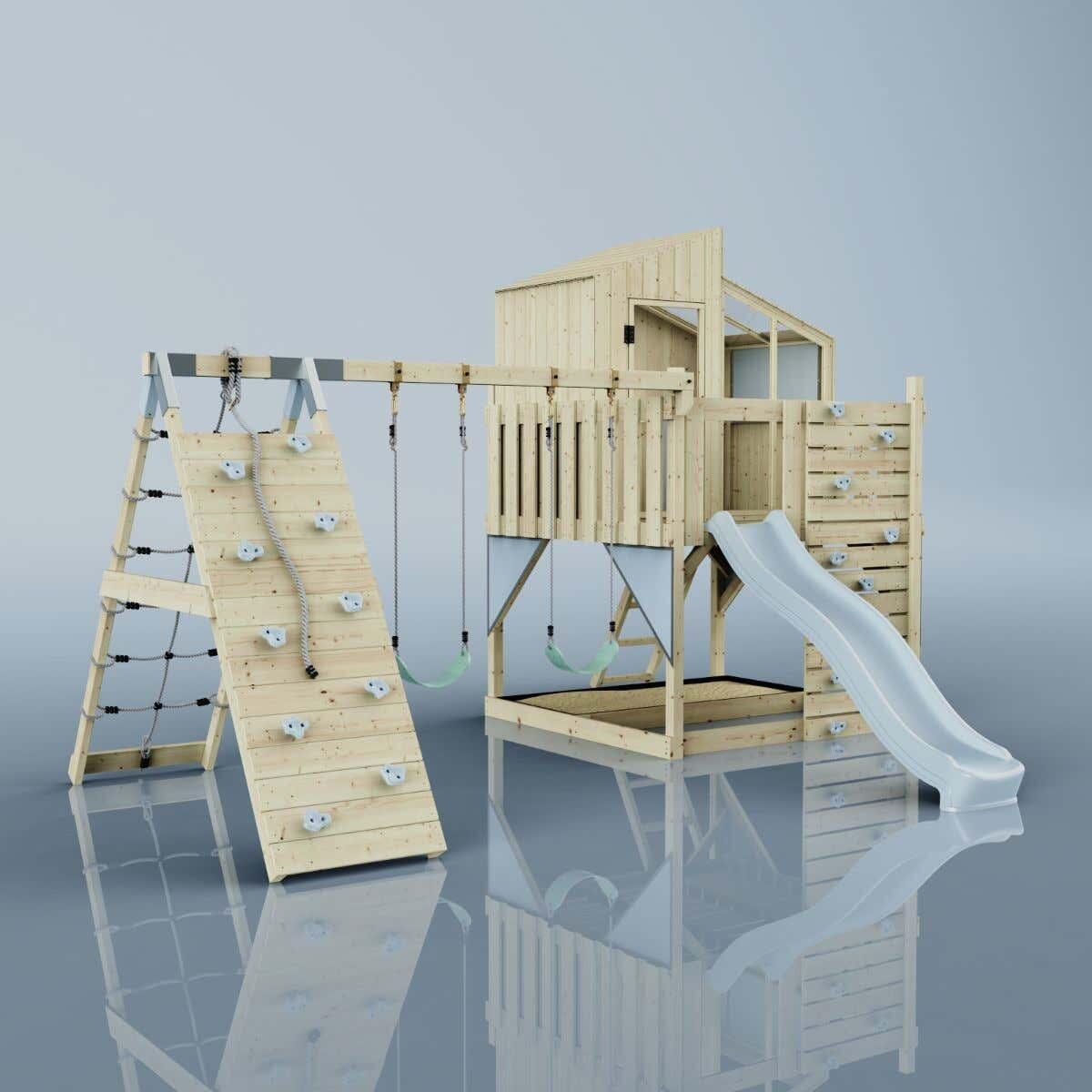 Spielturm Finn mit Kinderschaukel in Eisblau - 415 × 472 × 292 cm 6/6