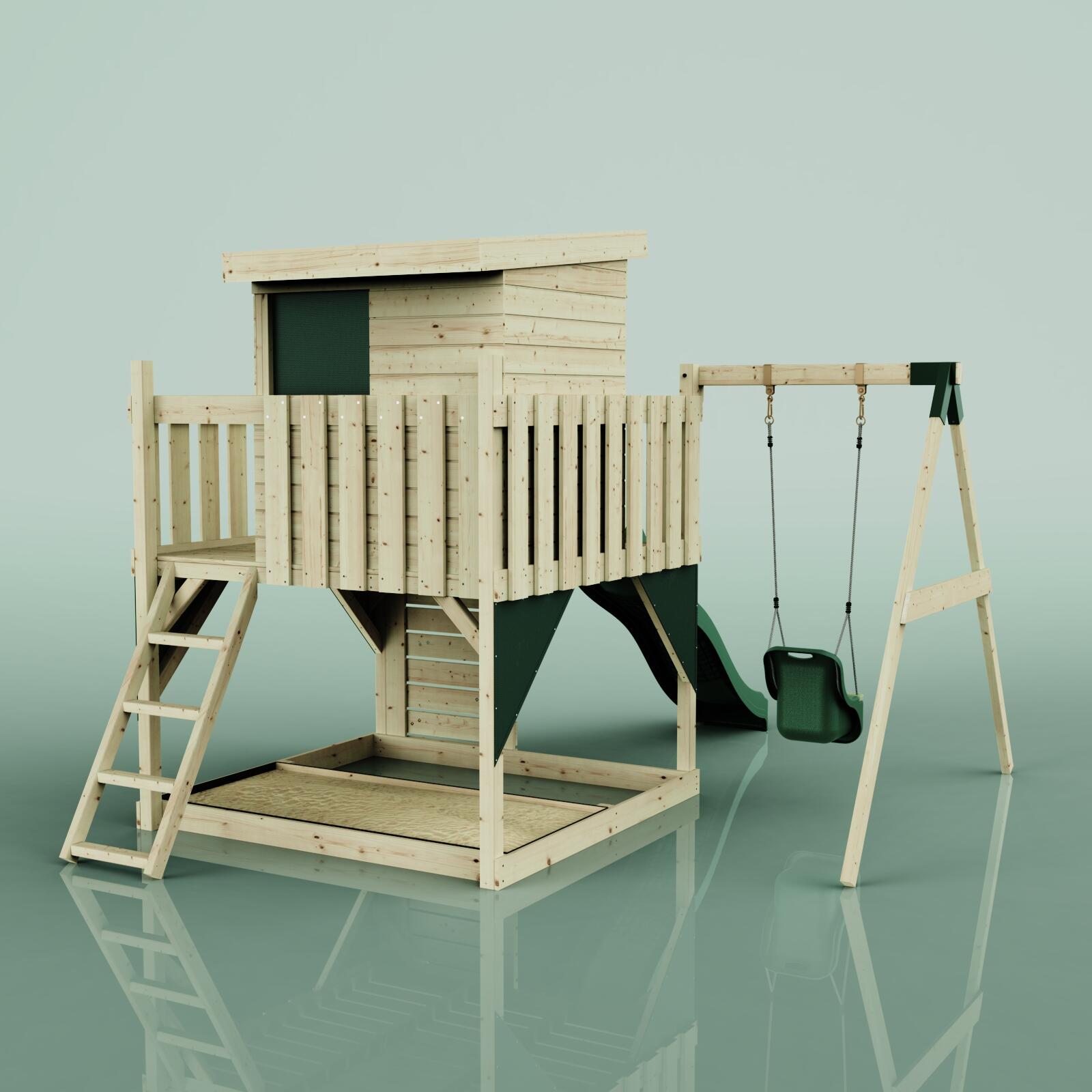 Spielturm Alma mit Babyschaukel in Dunkelgrün - 415 × 306 × 260 cm 4/6