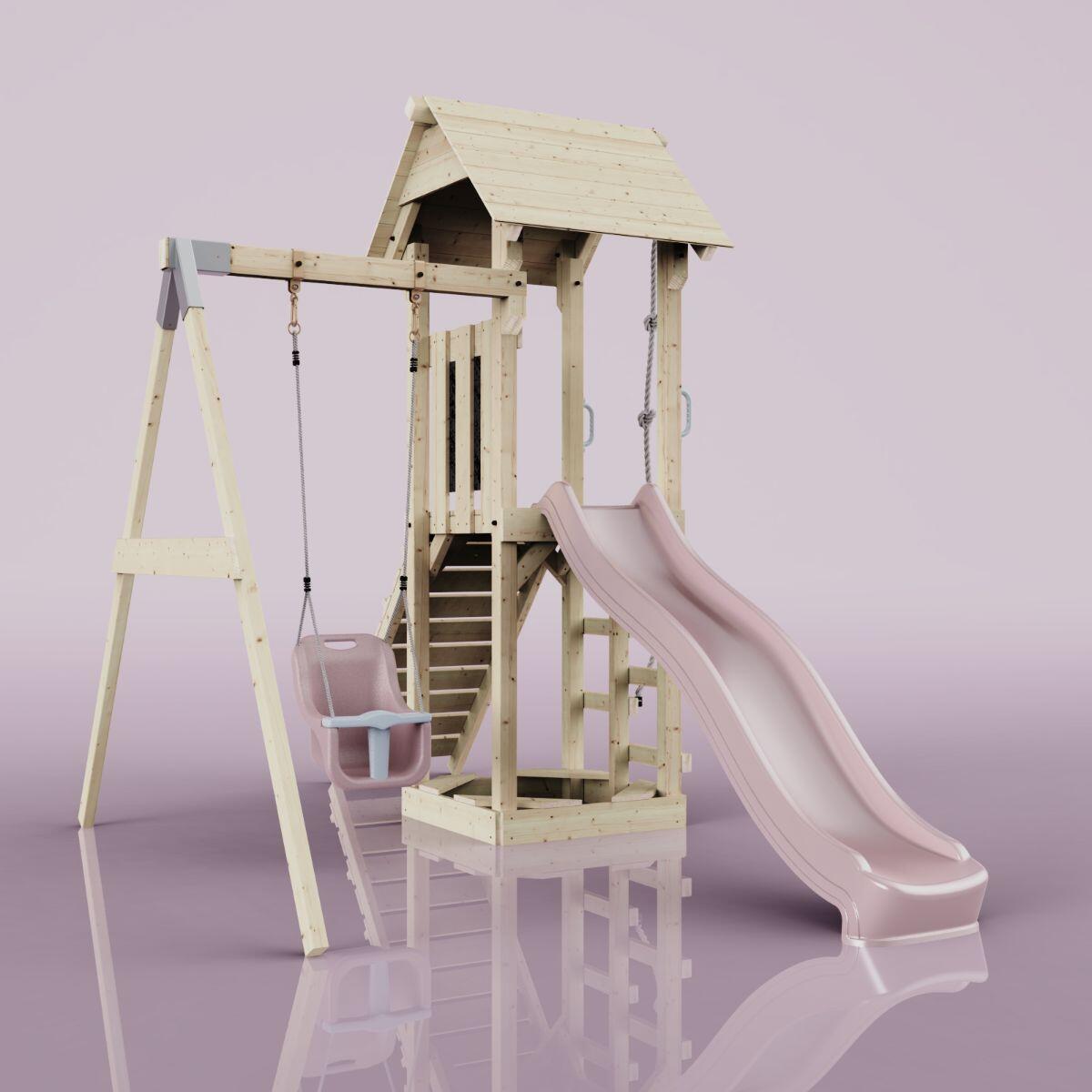 Spielturm Göteborg mit Babyschaukel in Altrosa - 357 × 202 × 273 cm 4/6
