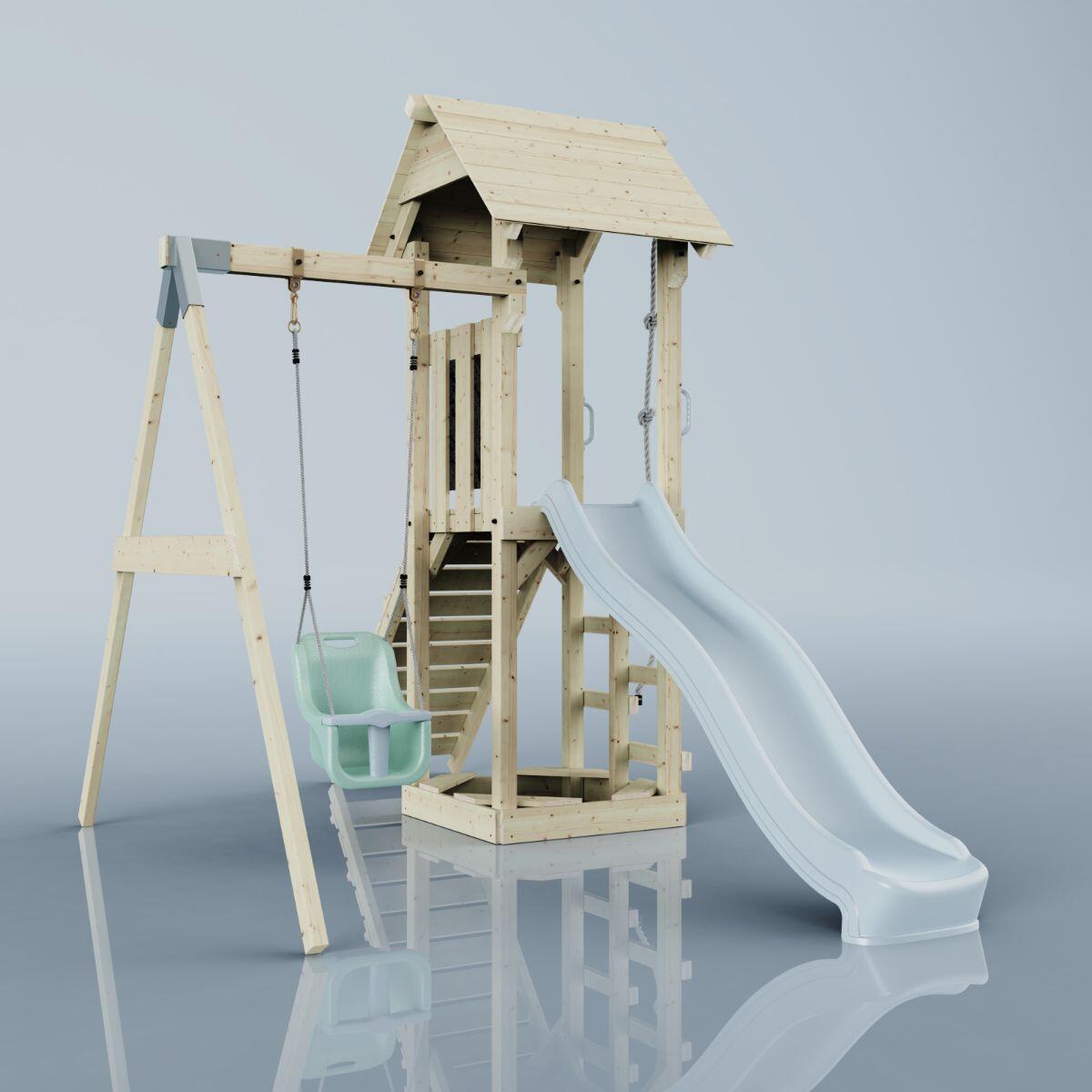 Spielturm Göteborg mit Babyschaukel in Eisblau - 357 × 202 × 273 cm 4/6