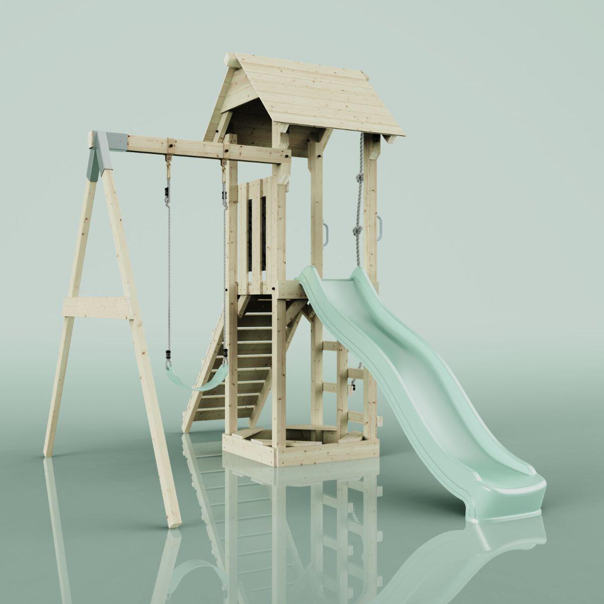 Spielturm Göteborg mit Kinderschaukel in Mintgrün - 357 × 202 × 273 cm 4/6