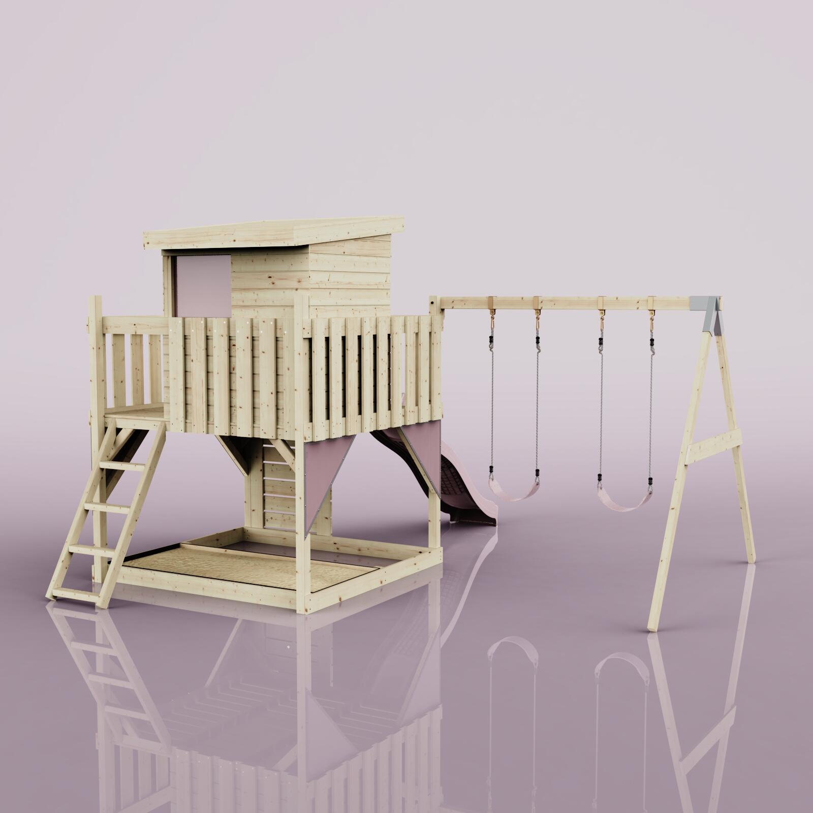 Spielturm Björn mit Kinderschaukel in Altrosa - 415 × 396 × 261 cm 4/6