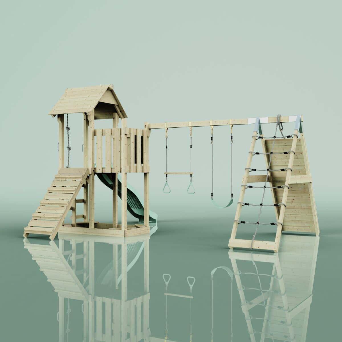Spielturm Roskilde mit Trapezstange in Mintgrün - 357 × 451 × 274 cm 3/6