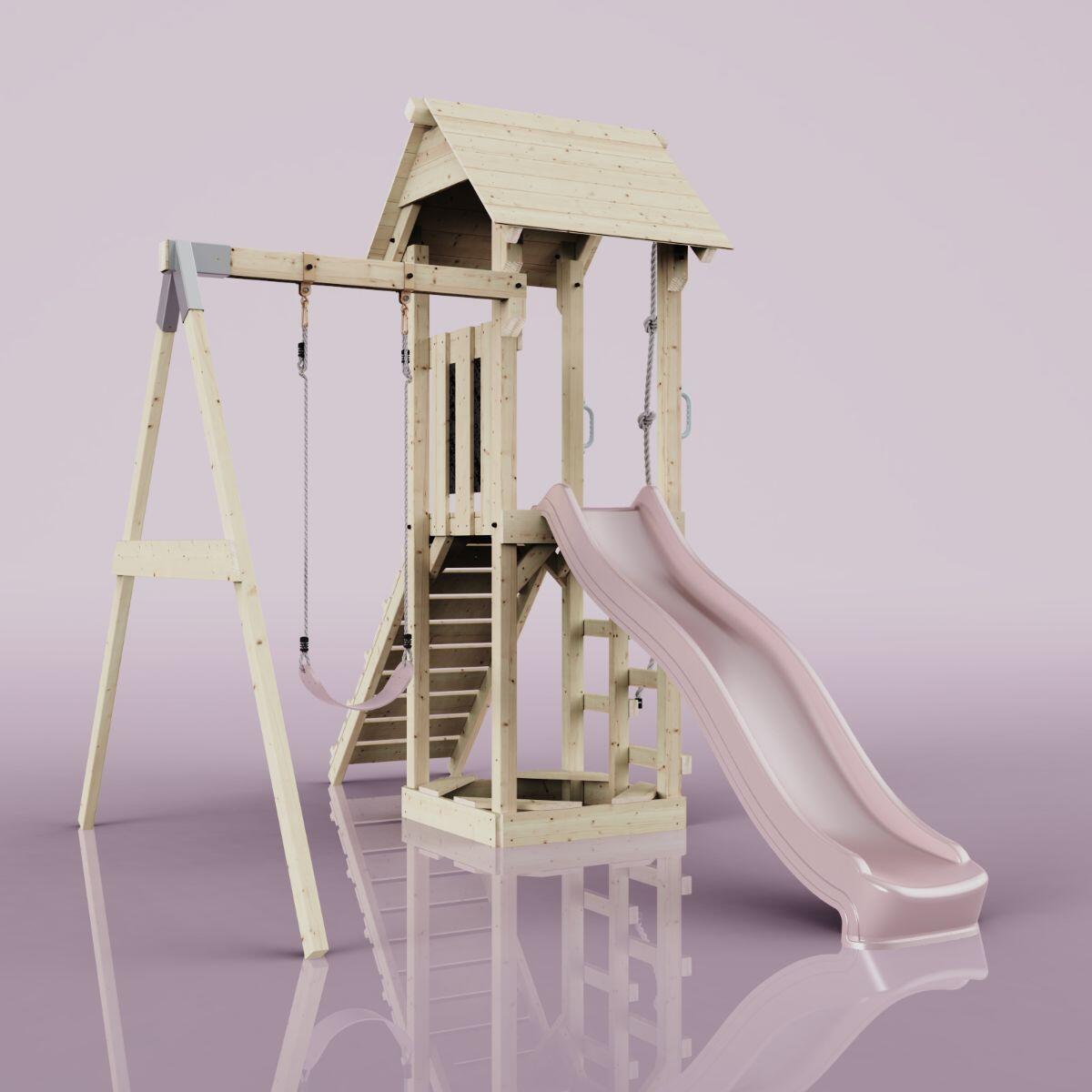 Spielturm Göteborg mit Kinderschaukel in Altrosa - 357 × 202 × 273 cm 4/6