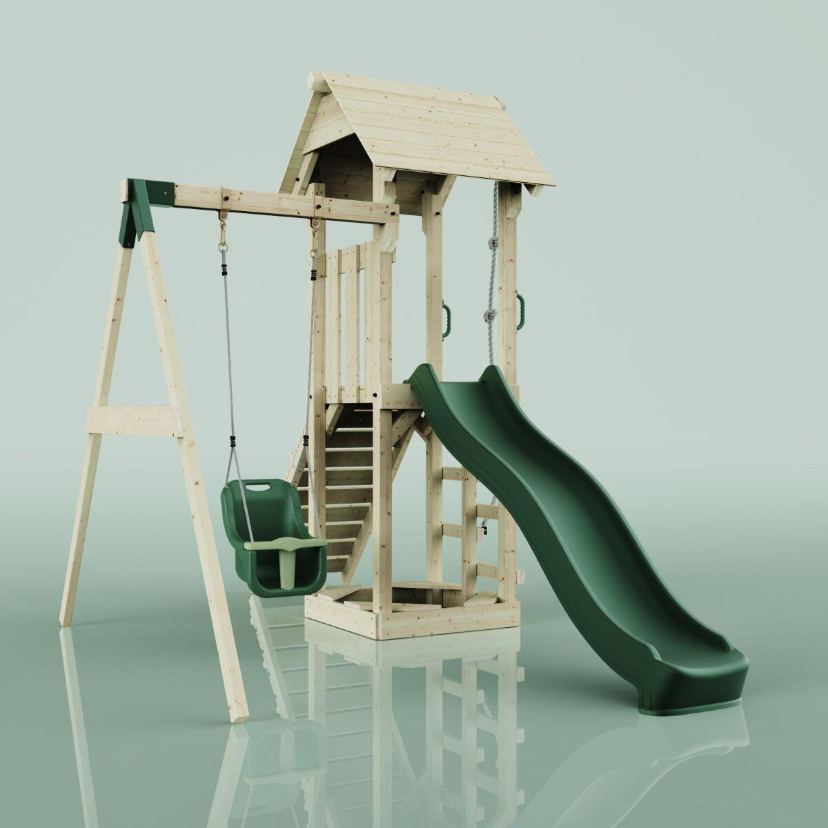 Spielturm Göteborg mit Babyschaukel in Dunkelgrün - 357 × 202 × 273 cm 4/6