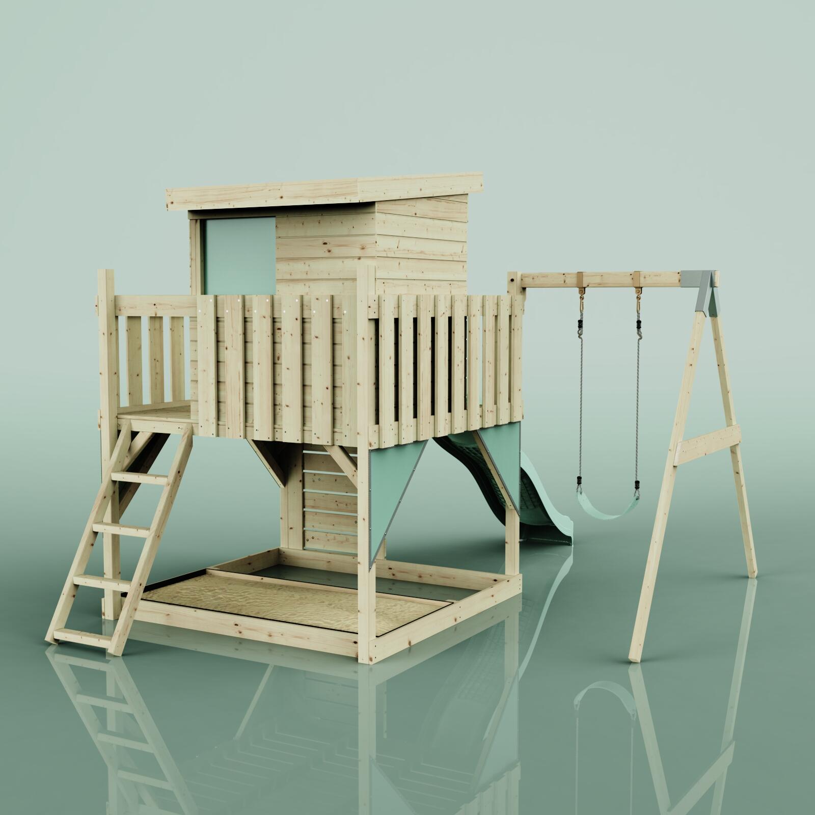 Spielturm Alma mit Kinderschaukel in Mintgrün - 415 × 306 × 260 cm 4/6