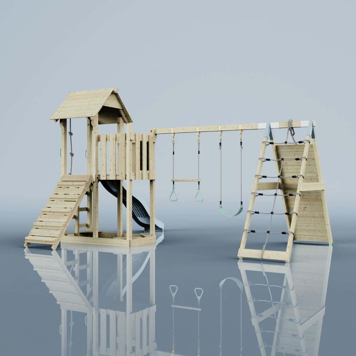 Spielturm Roskilde mit Trapezstange in Eisblau - 357 × 451 × 274 cm 3/6