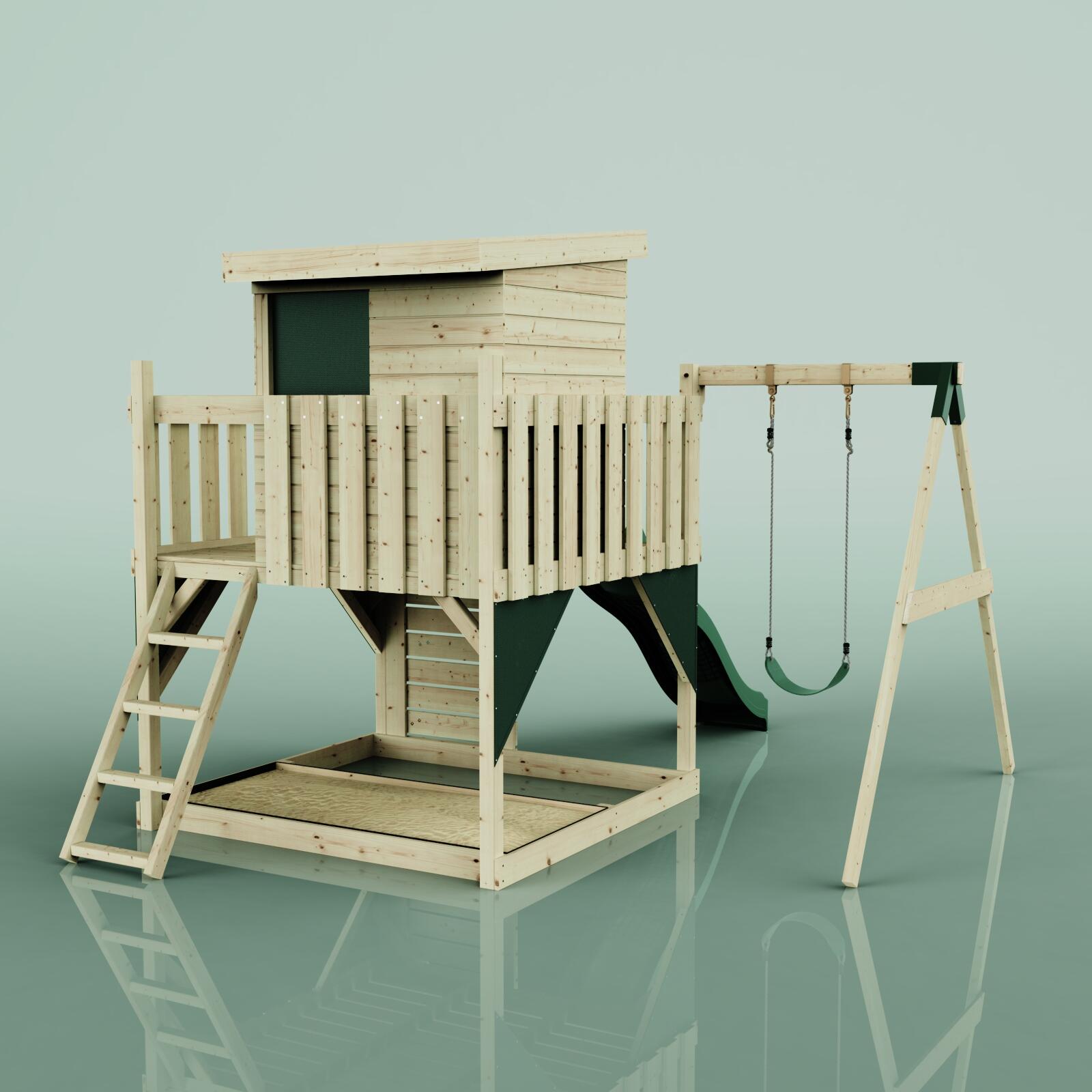 Spielturm Alma mit Kinderschaukel in Dunkelgrün - 415 × 306 × 260 cm 4/6
