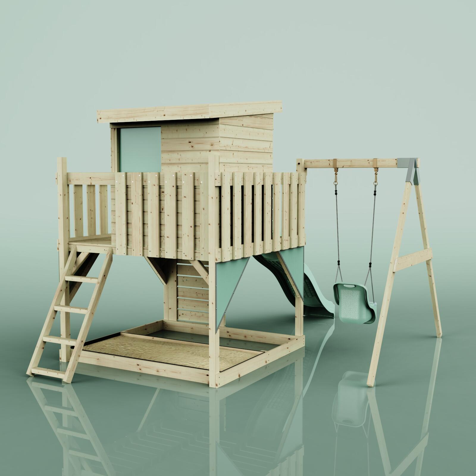 Spielturm Alma mit Babyschaukel in Mintgrün - 415 × 306 × 260 cm 4/6