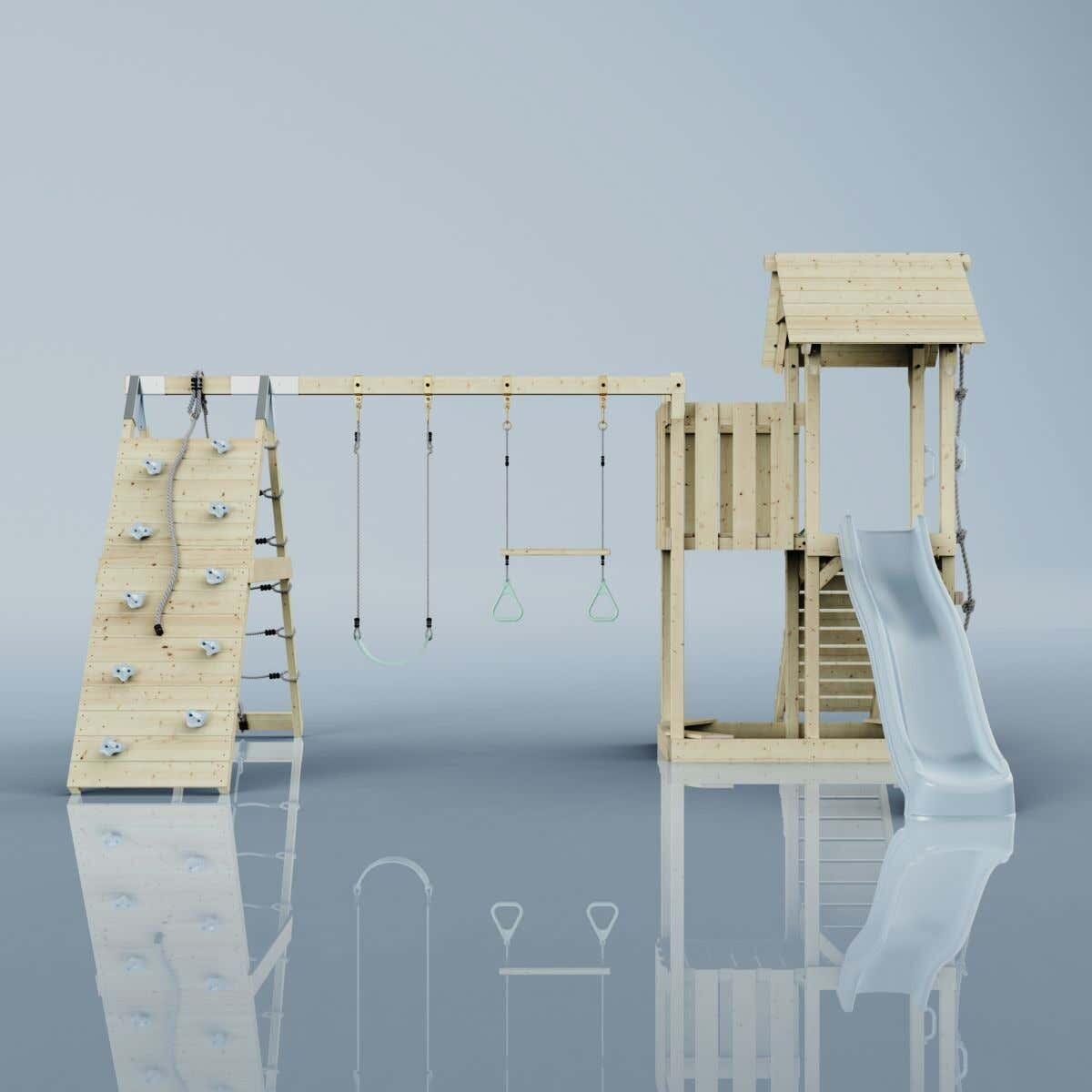 Spielturm Roskilde mit Trapezstange in Eisblau - 357 × 451 × 274 cm 6/6