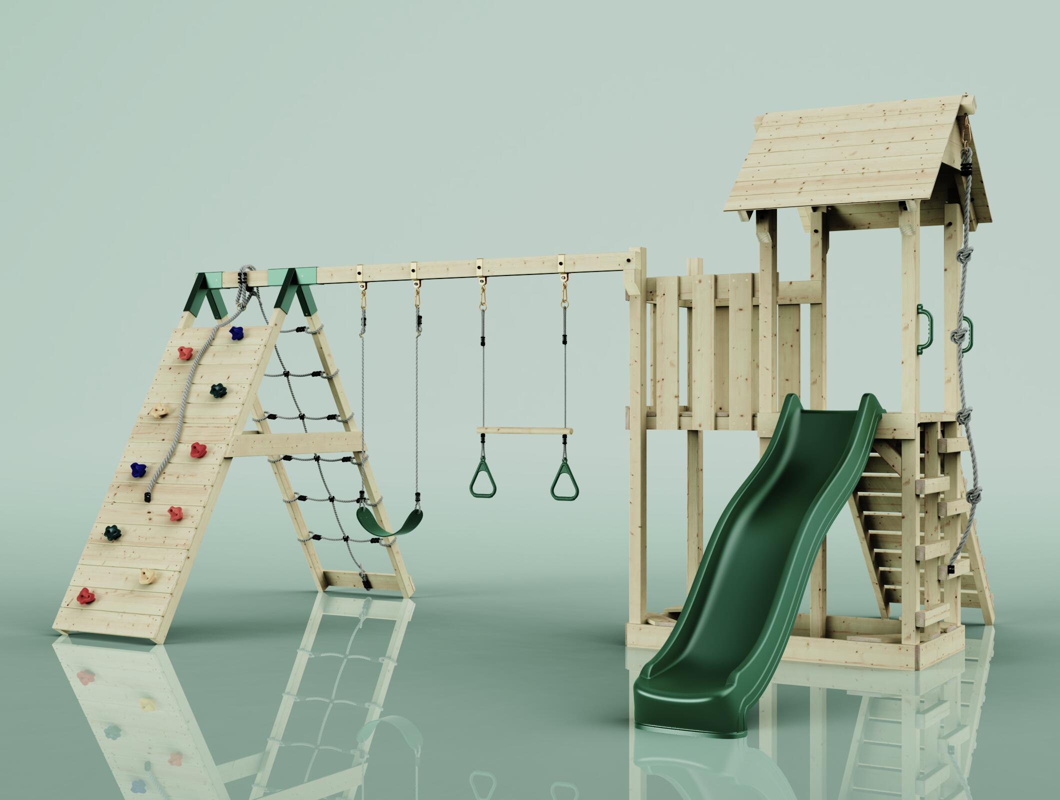 Spielturm Roskilde mit Trapezstange in Dunkelgrün - 357 × 451 × 274 cm 4/5