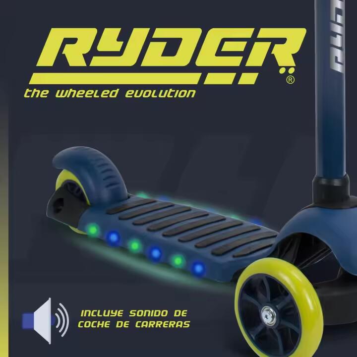 Patinete infantil Ryder Racing 3 ruedas luces sonido freno trasero 3/7