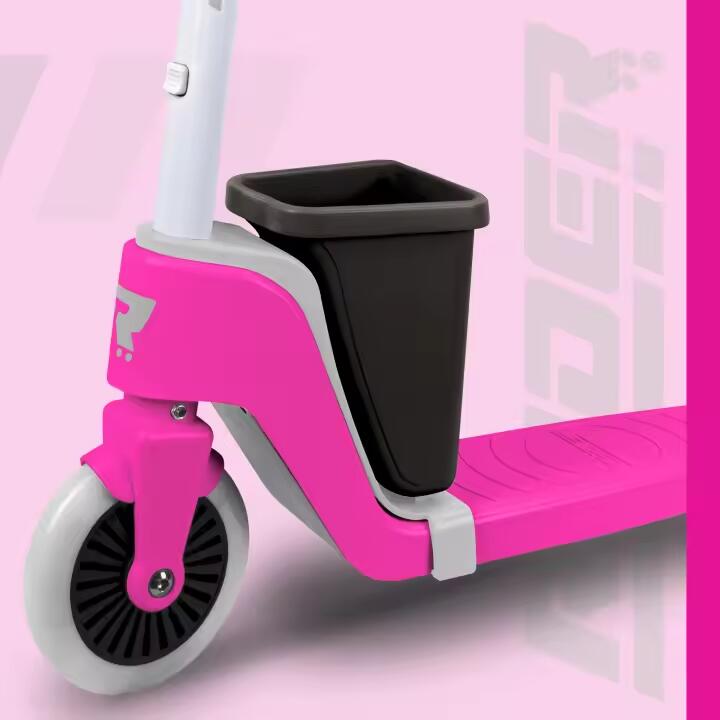 Patinete Ryder 2 ruedas, rosa intenso, cesta, base antideslizante y veloz. 4/5