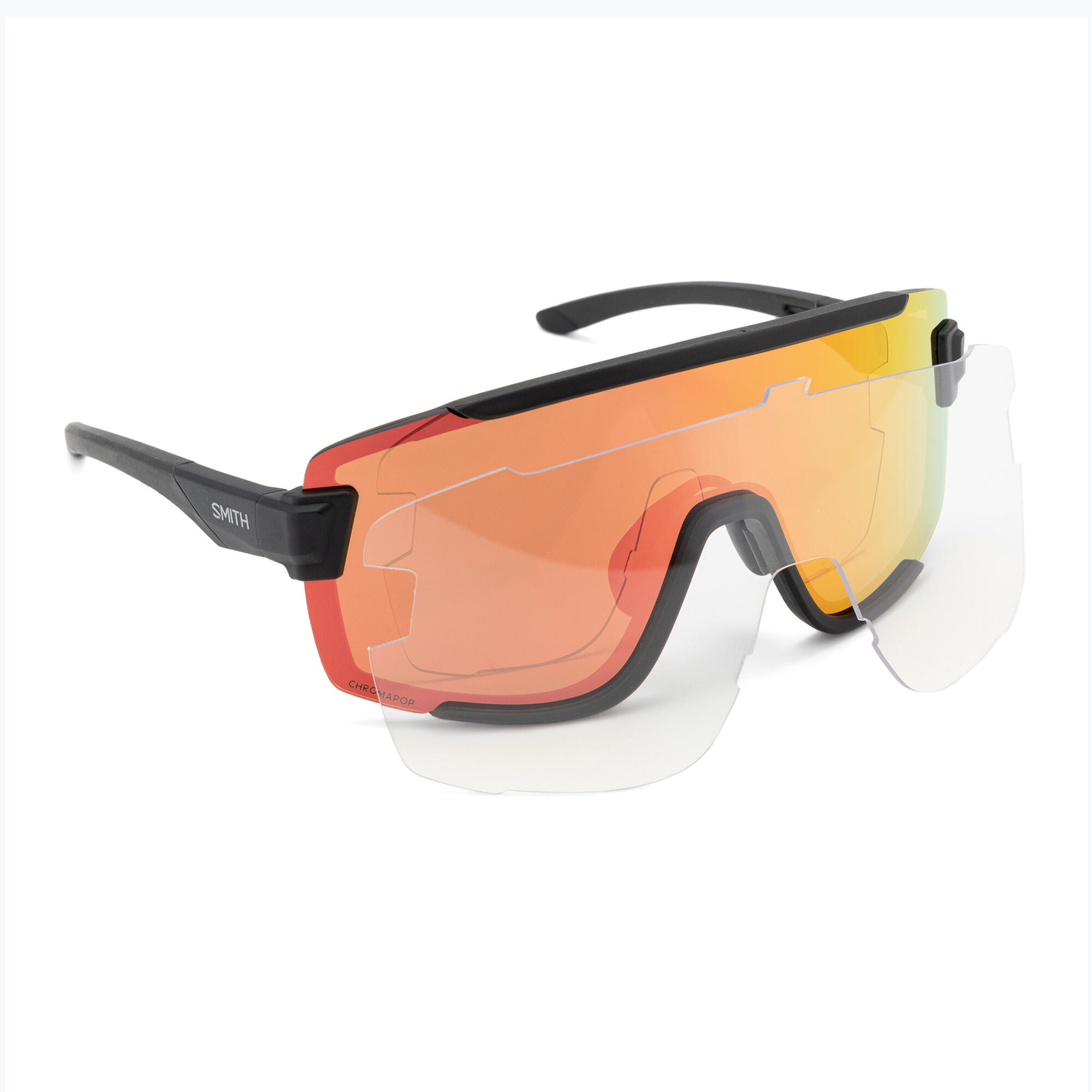 Paar SMITH SUNLIGHT WILDCAT Mat Zwart ChromaPop Red Mirror Goggles 7/7