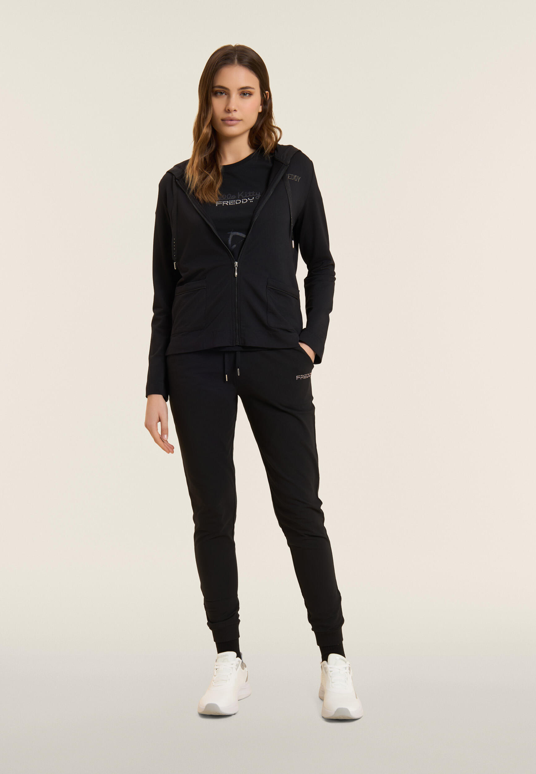 Felpa Cappuccio Zip con strass e inserto effetto seta 5/5