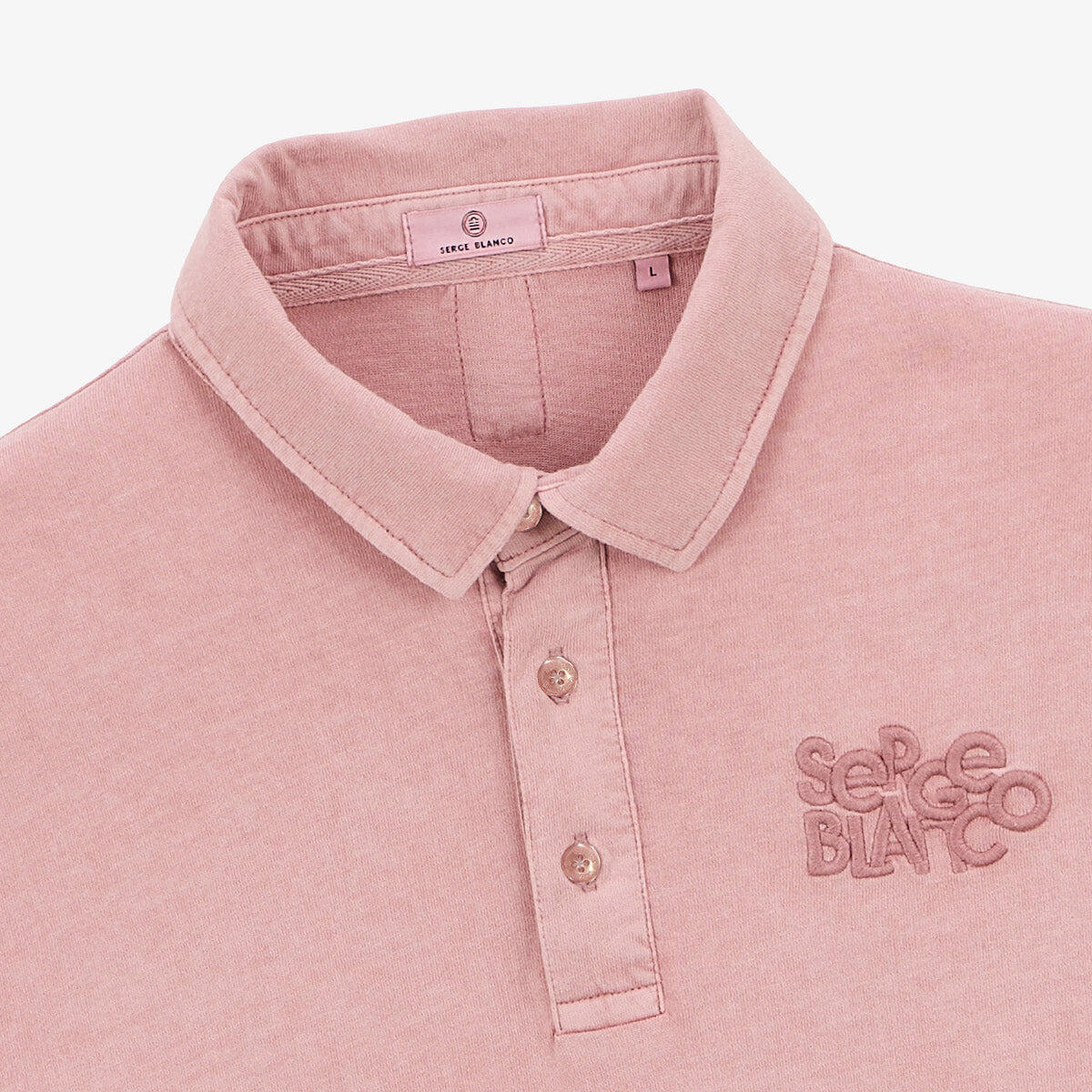 Polo a maniche corte con ricamo tono su tono in cotone rosa 4/5