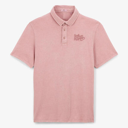 Polo manches courtes avec broderie ton sur ton en coton rose