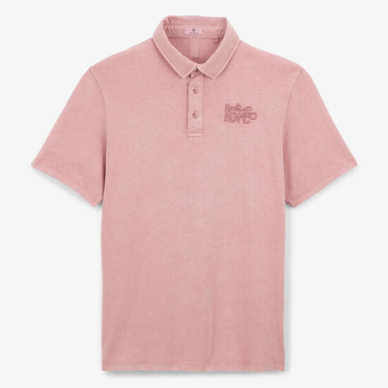 Polo manches courtes avec broderie ton sur ton en coton rose