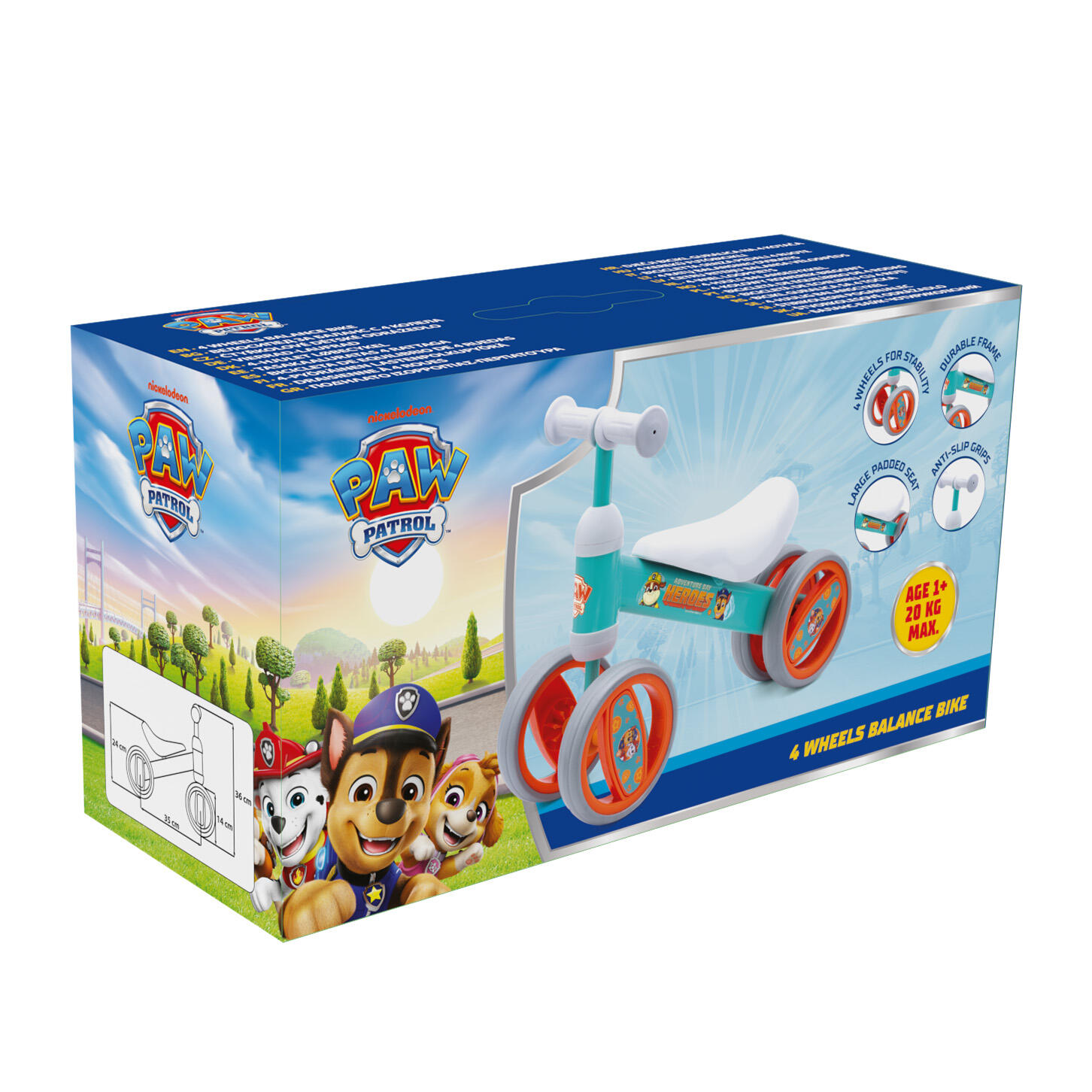Jongens loopfiets met 4 wielen PAW Patrol, mint 3/4