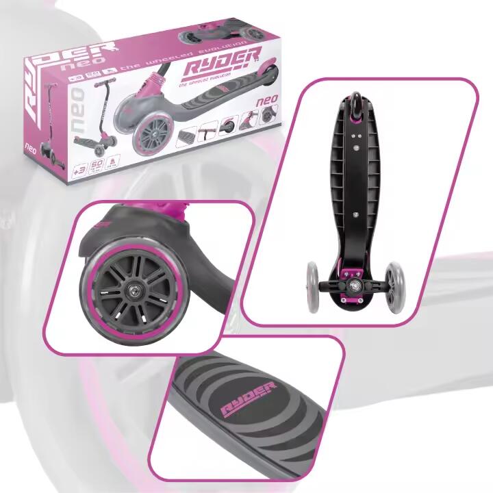 Patinete Ryder Neo 3 ruedas, base antideslizante, freno trasero, plegable. 6/7