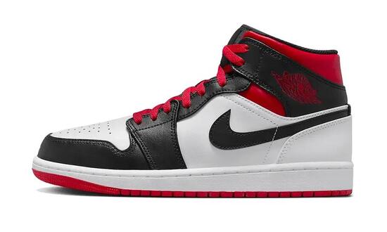 Air Jordan 1 Mid Black Toe Medium Red Collar