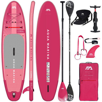 Deska Sup Aqua Marina Coral Raspberry 10'2" + Zestaw Combo Wiosło 2w1+Siedzisko