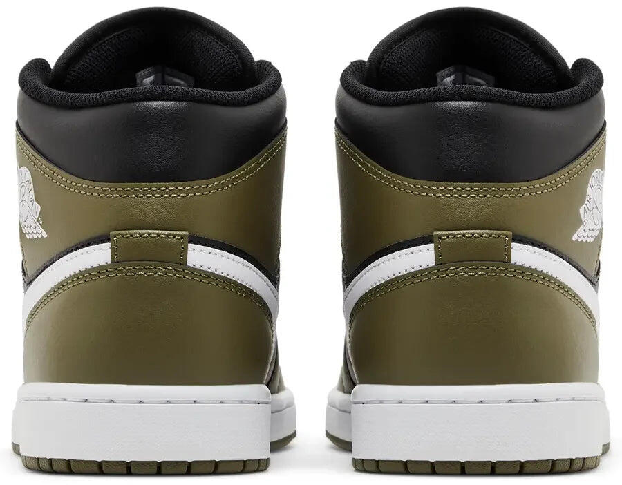 Jordan 1 Mid Black White Olive 4/5