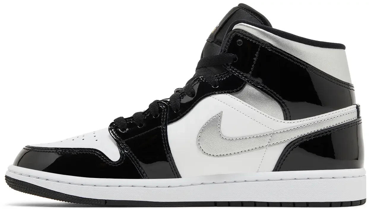 Jordan 1 Mid SE Patent Black White Metallic Silver Metallic Gold 2/5