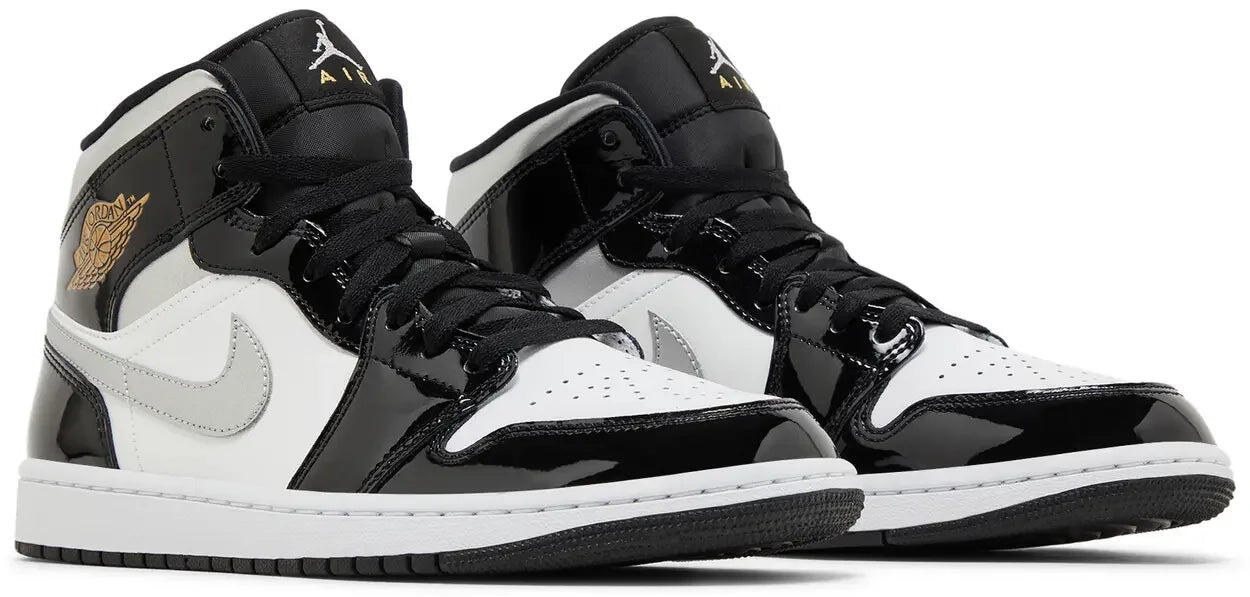 Jordan 1 Mid SE Patent Black White Metallic Silver Metallic Gold 5/5