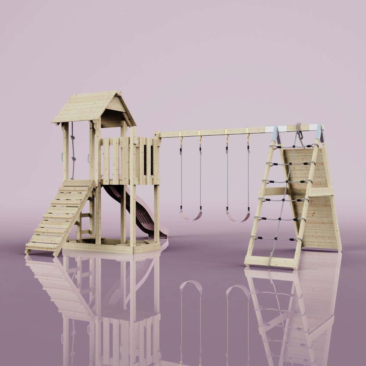 Spielturm Roskilde mit Kinderschaukel in Altrosa - 357 × 451 × 274 cm 3/6