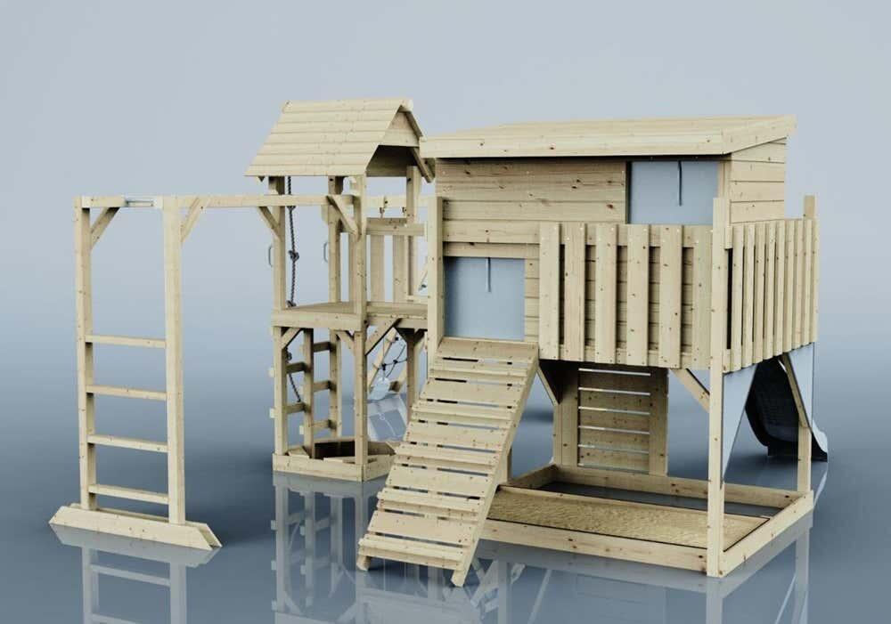 Spielturm Malin mit Trapezstange in Eisblau - 503 × 562 × 274 cm 4/5
