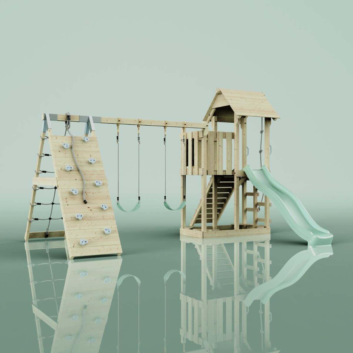 Spielturm Roskilde mit Kinderschaukel in Mintgrün - 357 × 451 × 274 cm 4/6