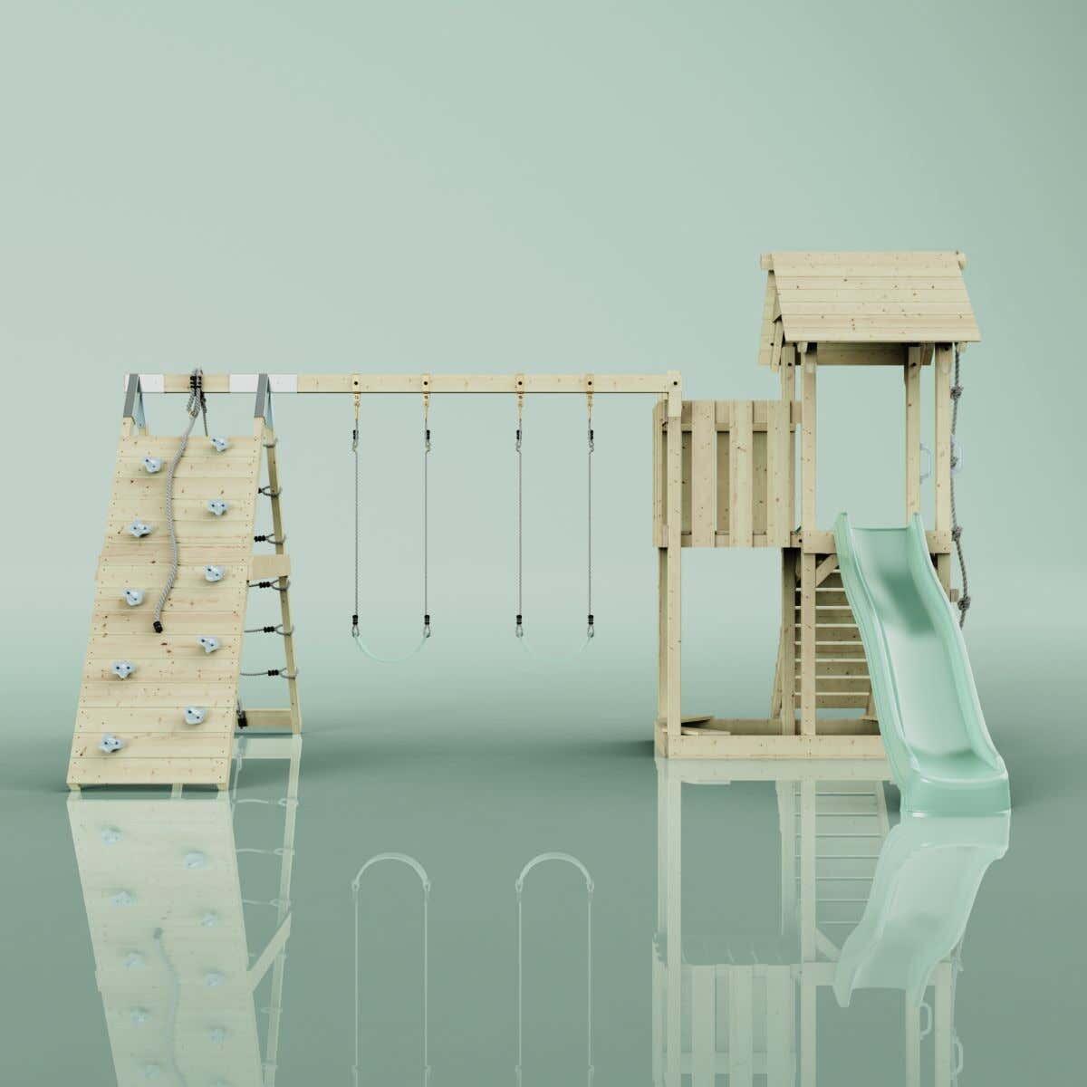 Spielturm Roskilde mit Kinderschaukel in Mintgrün - 357 × 451 × 274 cm 6/6