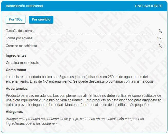 Kreatinmonohydrat 200 Mesh - 500 g Neutral LifePRO 2/3