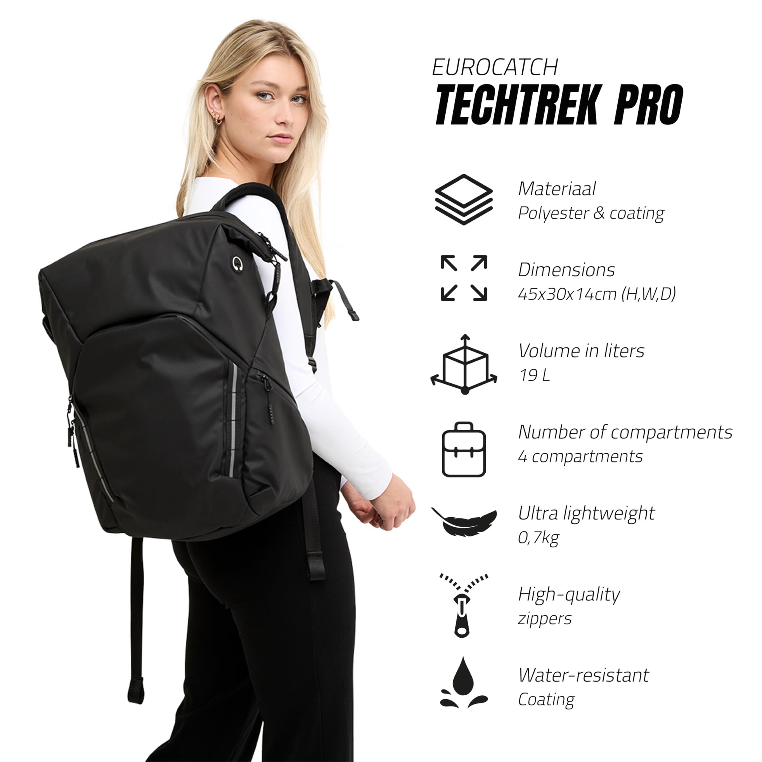 TechTrek Pro mochila 19L laptop impermeável preta 7/7