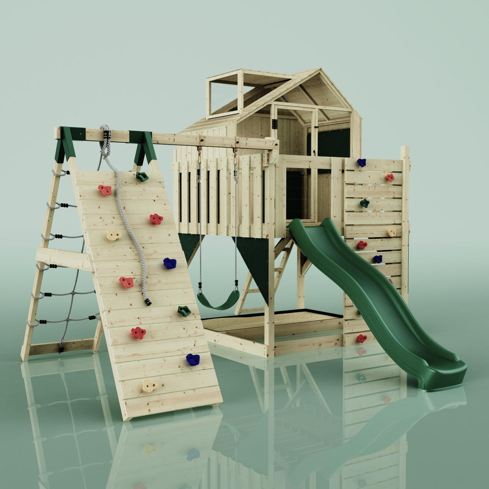 Spielturm Anika mit Kinderschaukel in Dunkelgrün - 415 × 399 × 291 cm 4/5