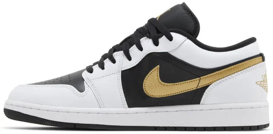Jordan 1 Low White Black Metallic Gold Swoosh 2/5
