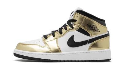 Jordan 1 Mid Metallic Gold Black White