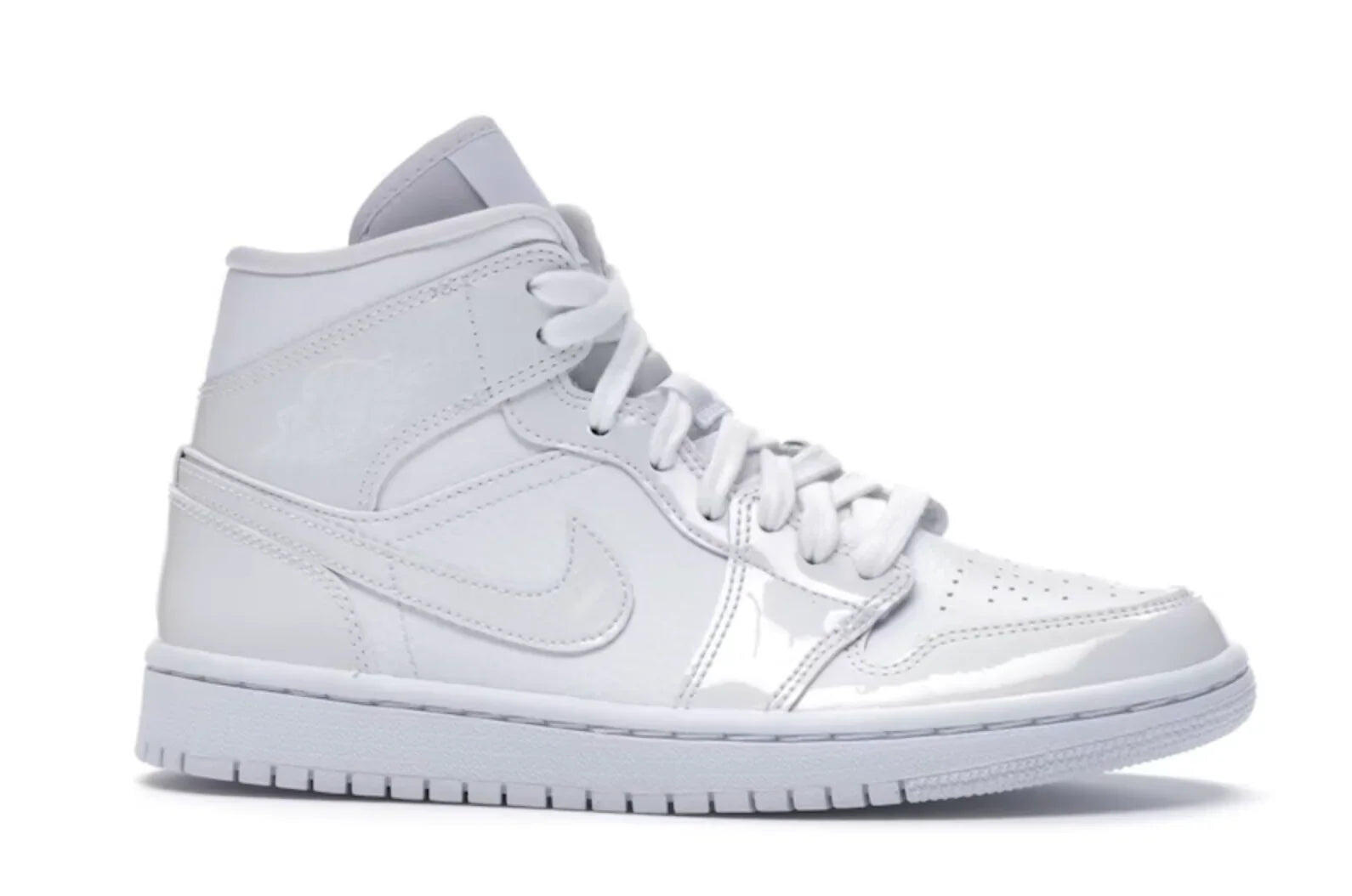Air Jordan 1 Mid Triple White Patent Swoosh (W) 1/4