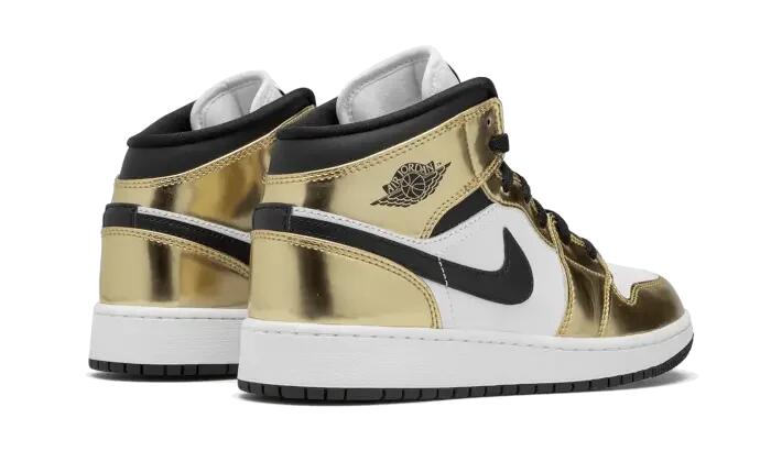 Unisex - basketball - mid gold - jordan 1 - weiß/gold/schwarz 3/4